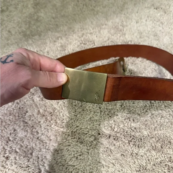 Brown Leather Belt with Gold Buckle - Picture 1 of 3